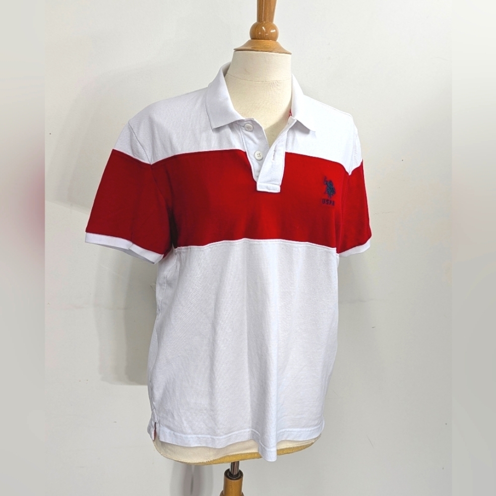 U.S. Polo Assn. Men's Red and White Polo Shirt Unisex XL Pique Americana